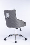 Carvello Napier Grey Premium PU Leather Office Chair Tufted Back with Lion Head Knocker