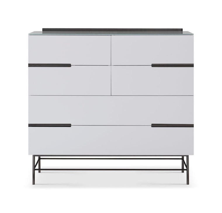 Gillmore Space Alberto Six Drawer Wide Chest White With Dark Chrome Accent