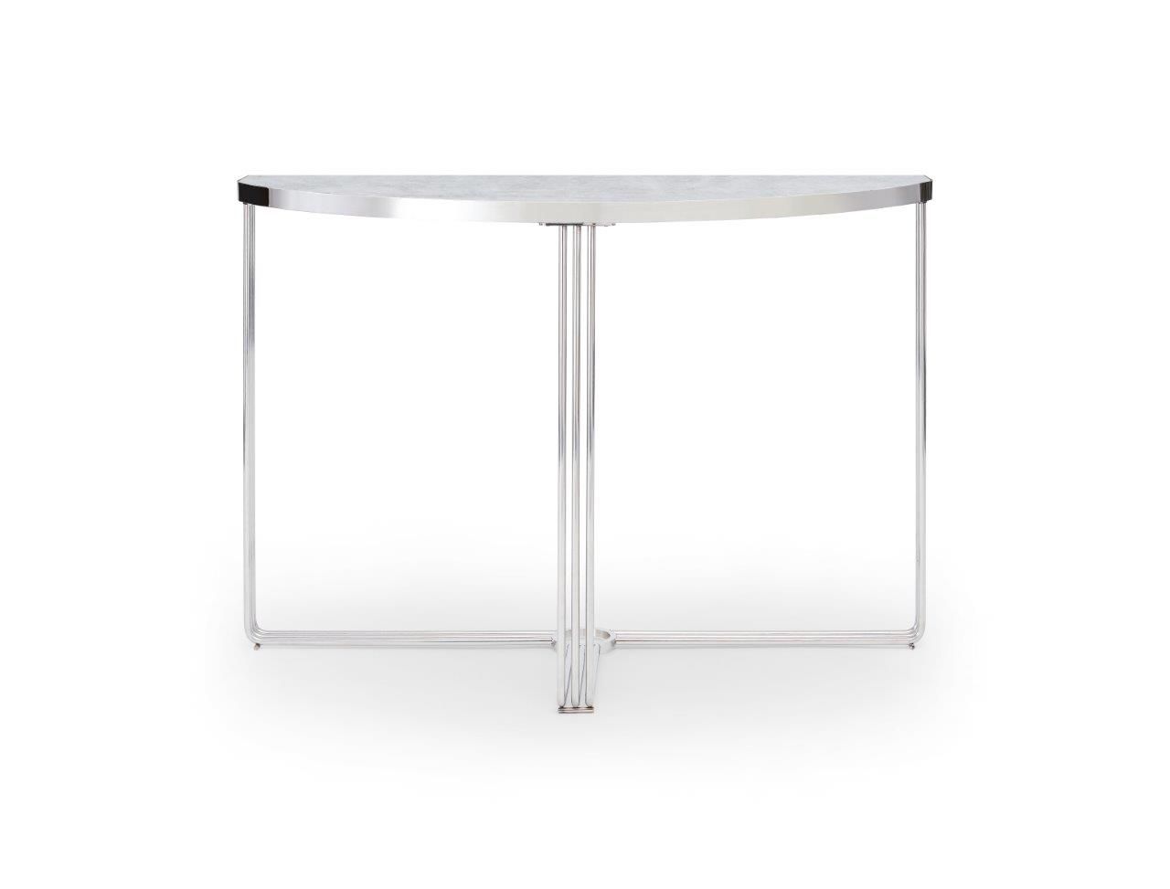 Gillmore Space Finn Demi Lune Console Table Pale Stone Top & Polished Chrome Frame