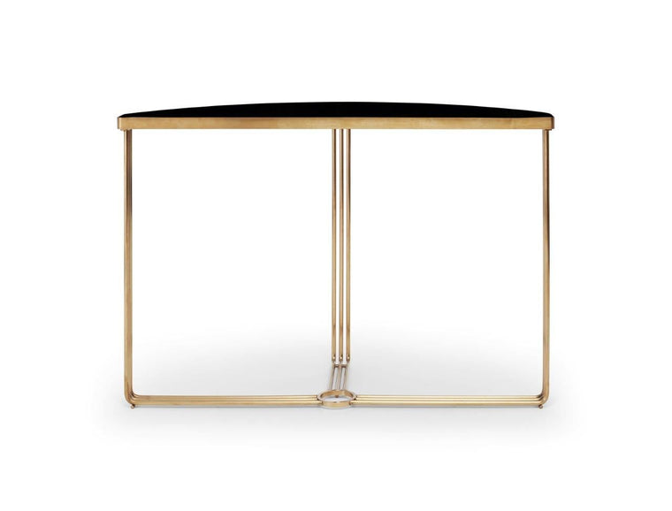 Gillmore Space Finn Demi Lune Console Table Black Glass Top & Brass Frame