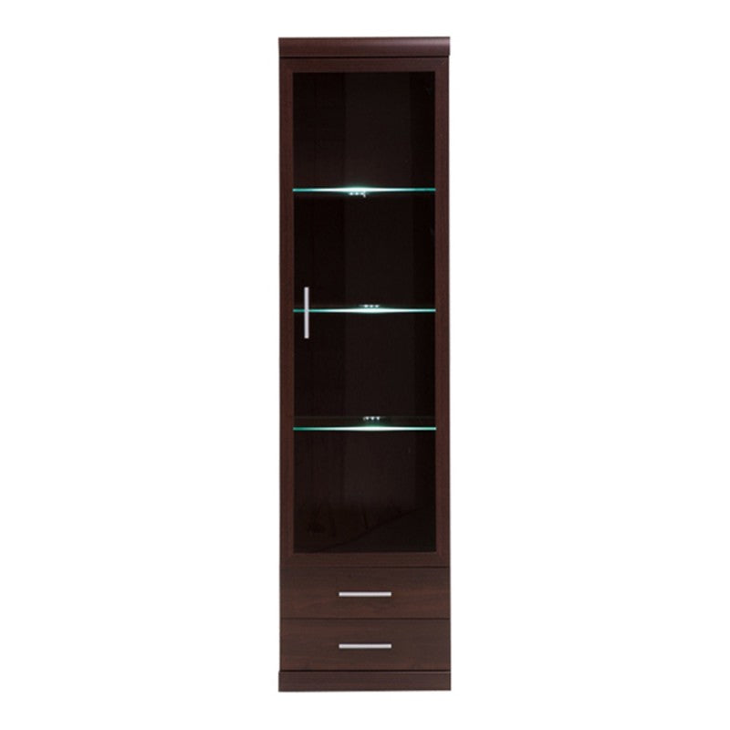 Axton Pelham Tall Glazed 1 Door 2 Drawer Narrow Cabinet In Dark Mahogany Melamine