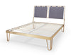 Gillmore Space Finn Double Bed Pewter Grey Upholstered & Brass Frame