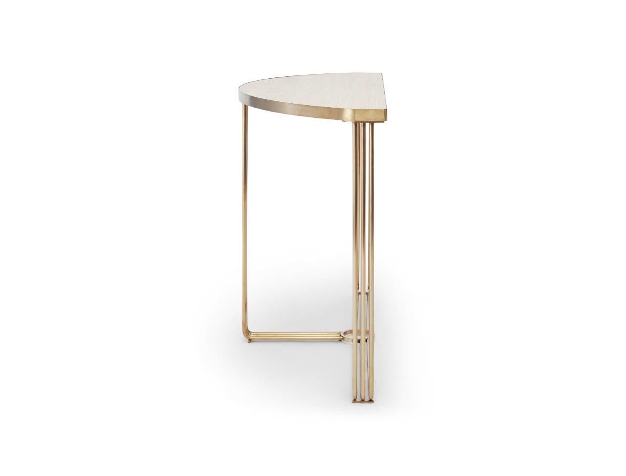Gillmore Space Finn Demi Lune Console Table Pale Oak Top & Brass Frame