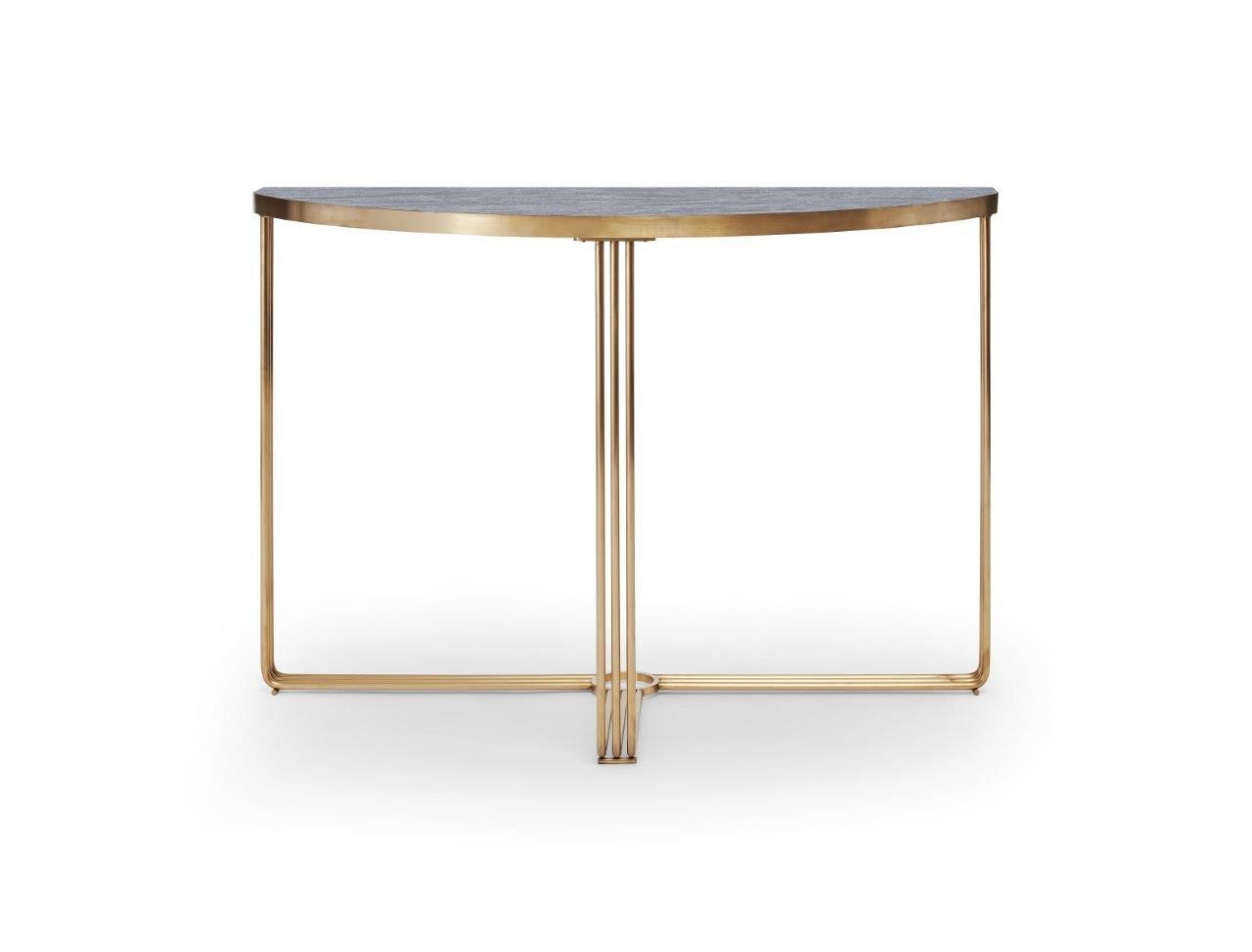 Gillmore Space Finn Demi Lune Console Table Dark Oak Top & Brass Frame