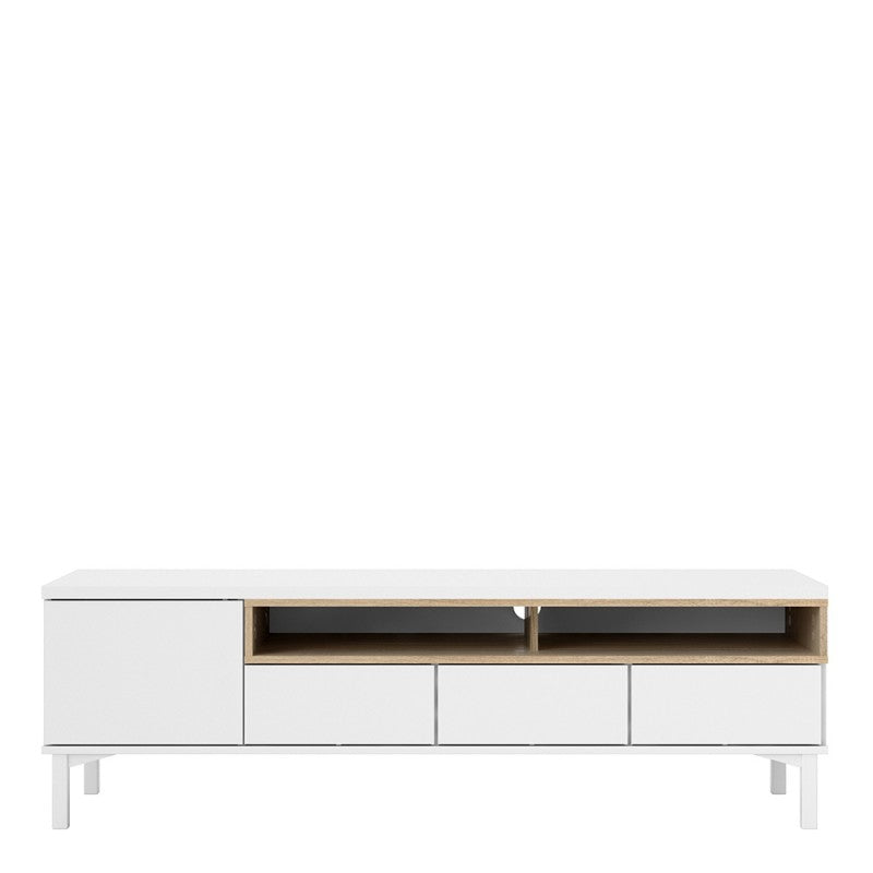 Axton Blauzes TV Unit 3 Drawers 1 Door in White and Oak