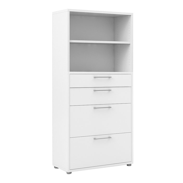 Axton Trinity Bookcase 4 Shelves with 2 Drawers + 2 File Drawers In White