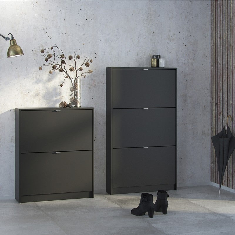 Axton Choctaw Shoe Cabinet With 3 Tilting Doors And 1 Layer In Matt Black