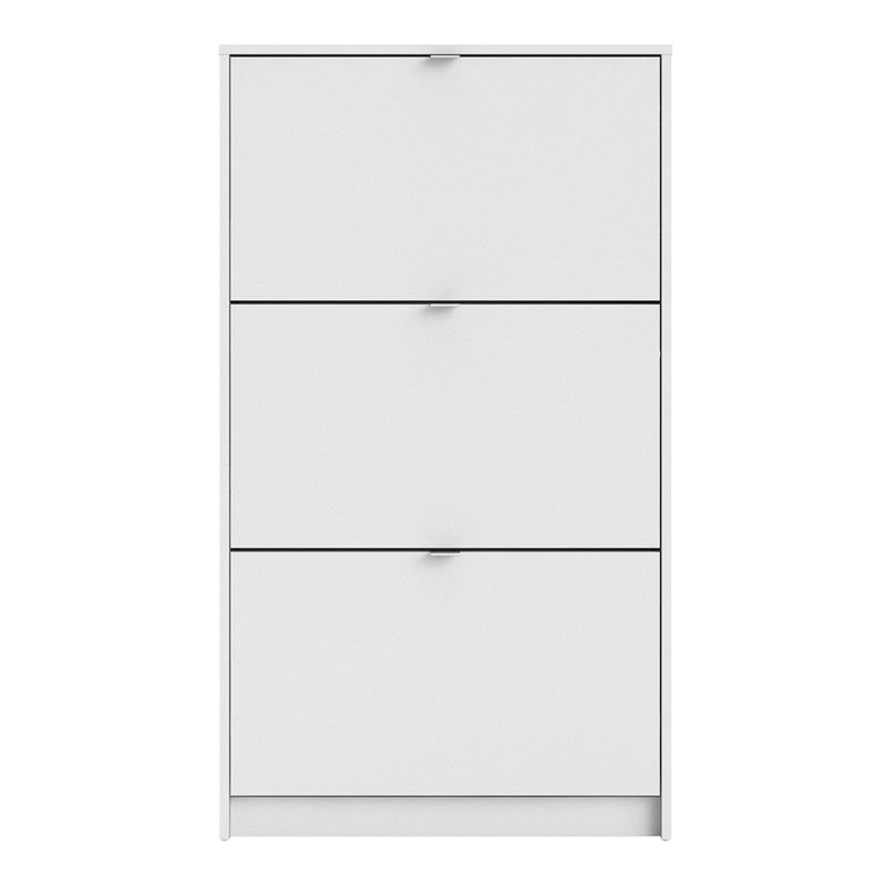 Axton Choctaw Shoe Cabinet With 3 Tilting Doors And 2 Layer In White