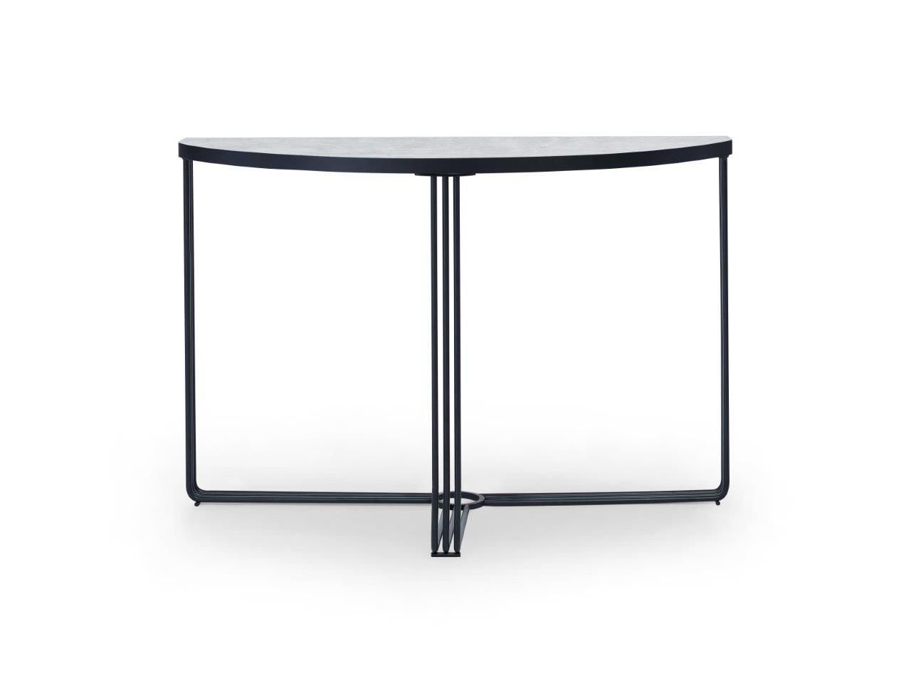 Gillmore Space Finn Demi Lune Console Table Pale Stone Top & Black Frame