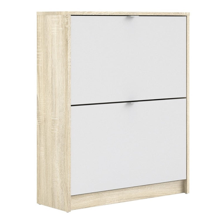 Axton Choctaw Shoe Cabinet With 2 Tilting Doors And 2 Layers In Oak Structure White