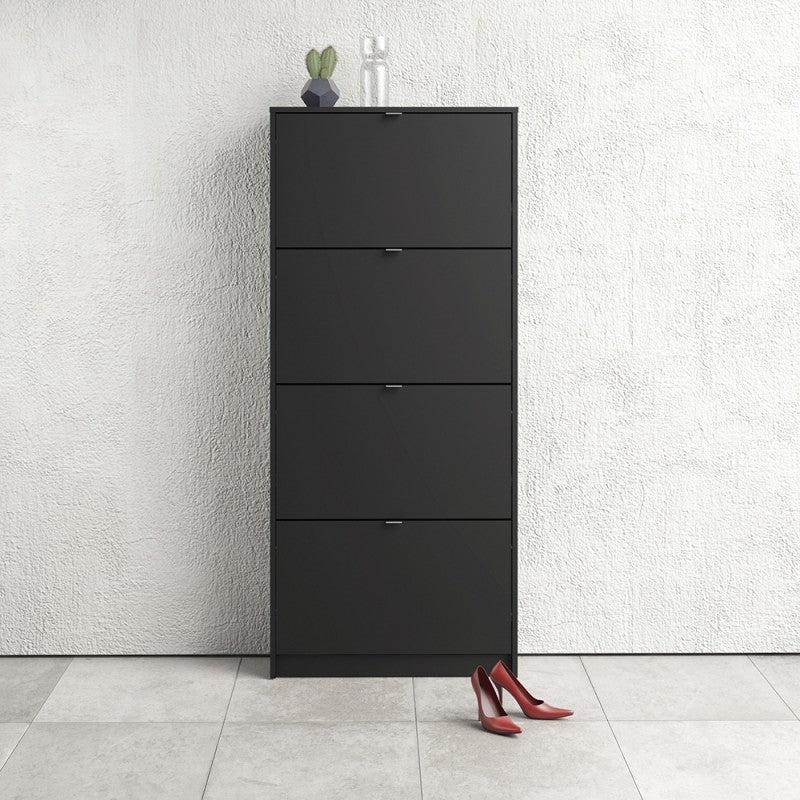 Axton Choctaw Shoe Cabinet With 4 Tilting Doors and 2 Layers in Matt Black