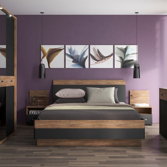 Axton Throggs 1 Drawer Bedside With Open Shelf (LH) in Stirling Oak with Matt Black Fronts