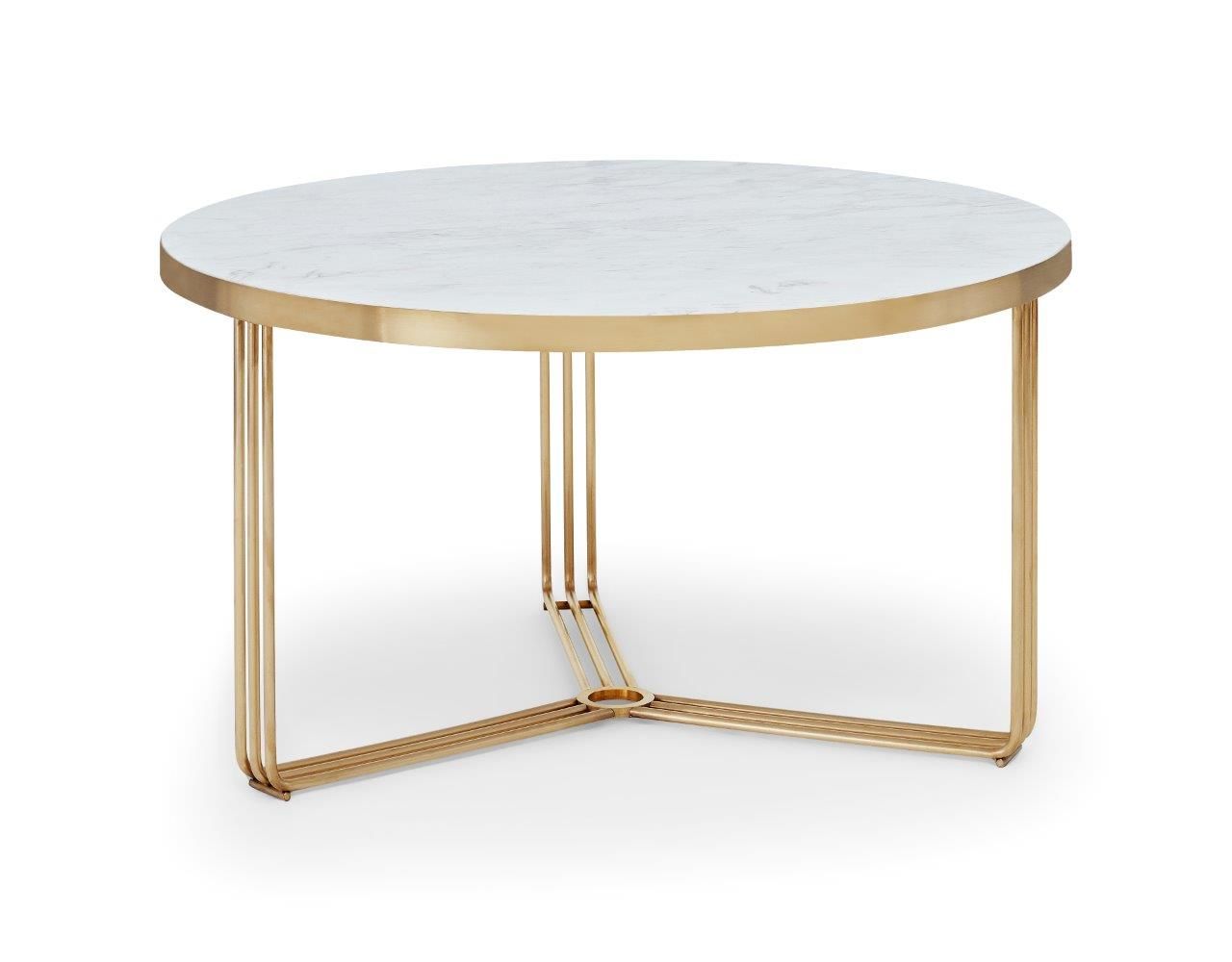 Gillmore Space Finn Small Circular Coffee Table White Marble Top & Brass Frame