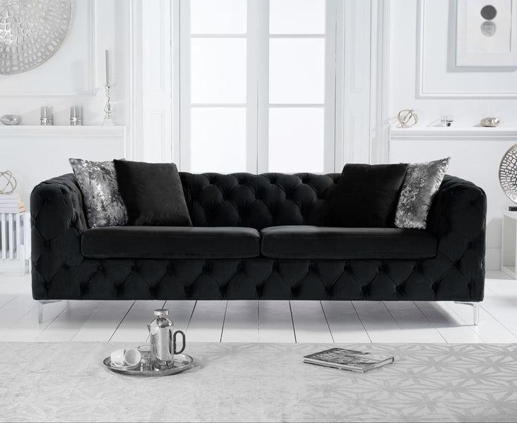 Alegra Black Velvet 3 Seater Sofa