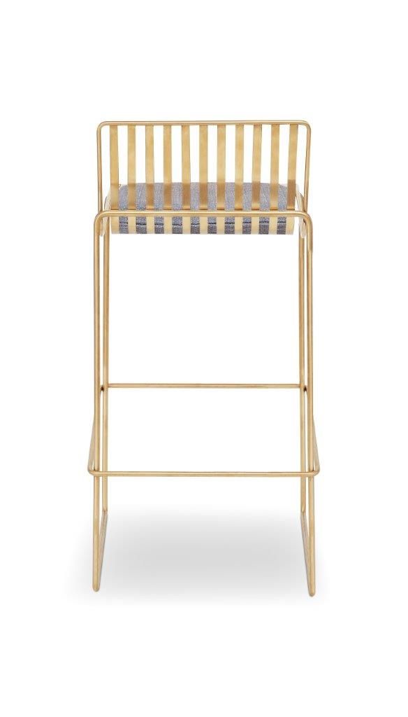 Gillmore Space Finn Bar Stool Pewter Grey Upholstered & Brass Frame
