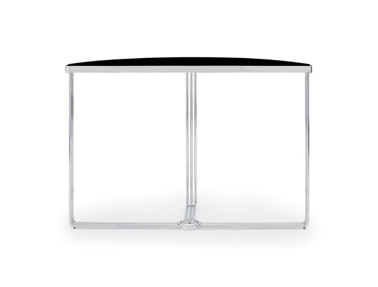 Gillmore Space Finn Demi Lune Console Table Black Glass Top & Polished Chrome Frame