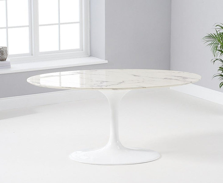 Brittney 160cm Oval Ivory White Marble Dining Table With Lucy Chairs