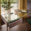 Gillmore Federico Desk Clear Glass Top, Black Stained Oak Drawer & Brass Frame Desk Table