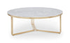 Gillmore Space Finn Large Circular Coffee Table Pale Stone Top & Brass Frame