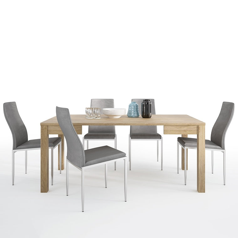 Axton Kingsbridge Extending Dining Table + 4 Milan High Back Chair Grey